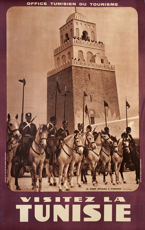 photograph of troops in front of mosque in Tunisia; brown, beige