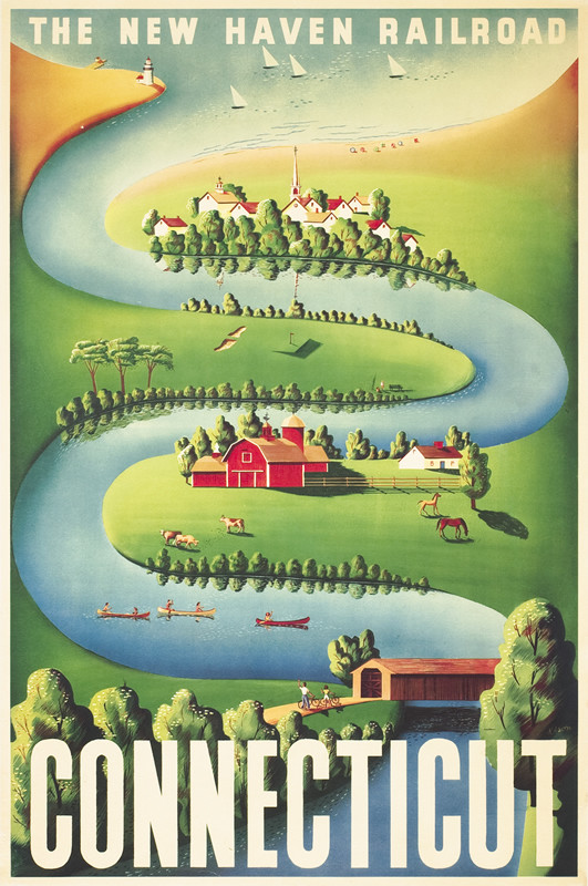 Connecticut River, farm, covered bridge, lighthouse and sailboats