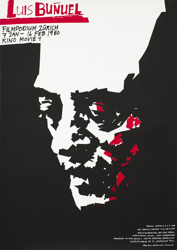 Fragmented potrait of Bunuel; red, black