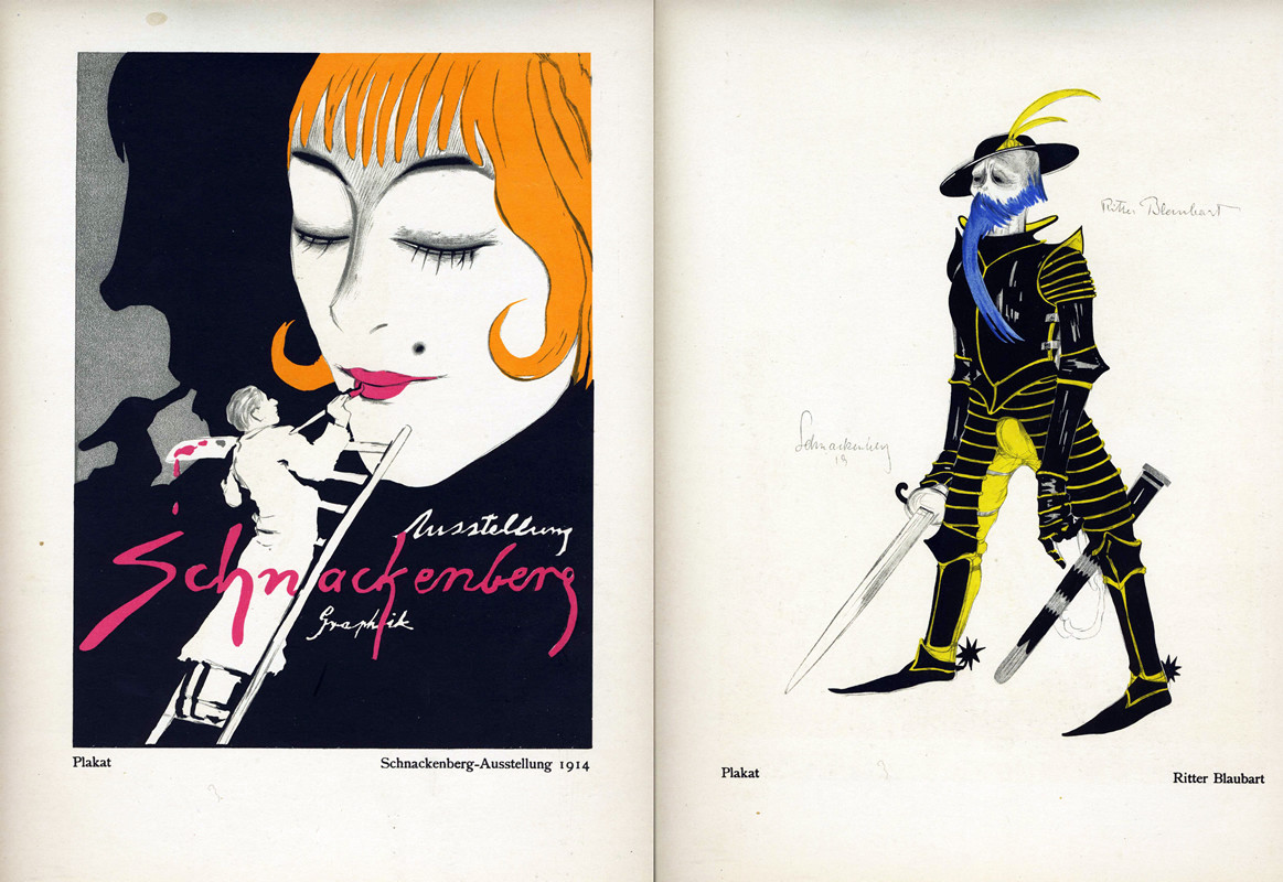 Artist on ladder painting lady's face/Actor in knight's armor; black, blue, yellow, pink