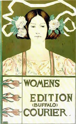 Woman with flowers in hair; green