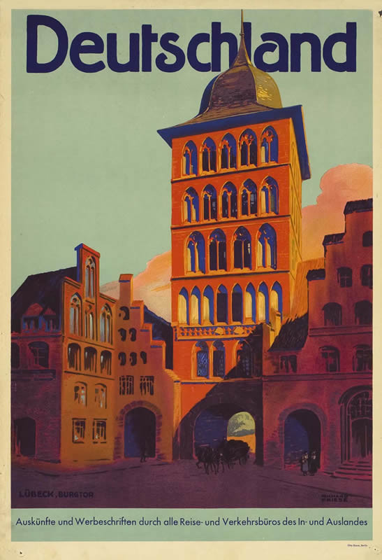 The Burgtor in Lubeck; brown, red, green, blue
