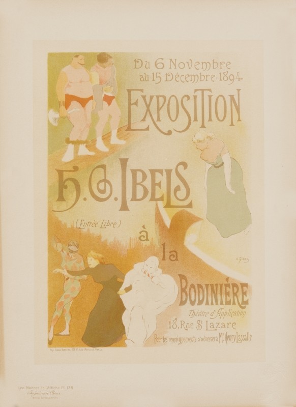 Weight lifters, a singer and 3 clowns; pale green, brown, yellow