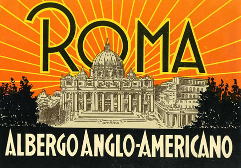 View of St. Peter's Basilica, radiating rays of sun; orange, yellow, black