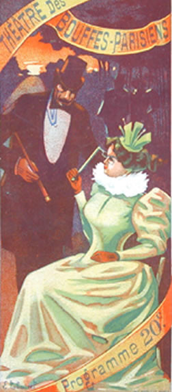 Quatrofold, man approaches seated woman with spectacles; red, blue, green, purple