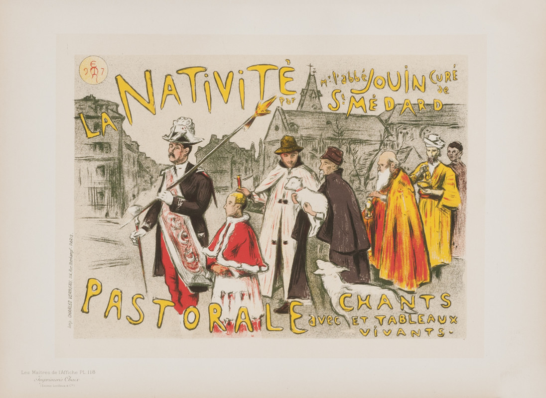 Christmas procession; yellow, red, brown, gray