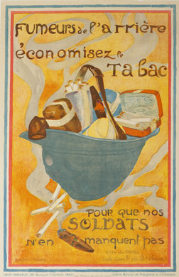 An Army helmet filled with tobacco products; orange, yellow, blue, red