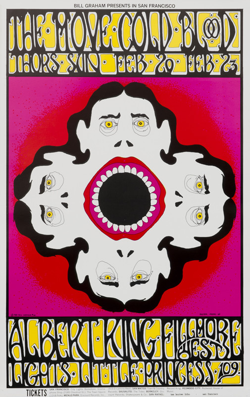 No. 161, four heads combined to form full circle mouth, Cold Blood, Albert King; red, pink, yellow