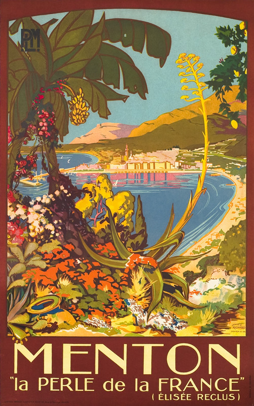View of beach through the palms, flowers, cacti