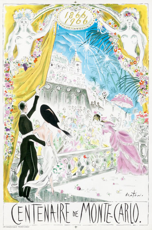 Centennial party for Monte Carlo; blue, pink, yellow