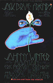No. 220, image of hand holding flower with eyes, Johnny Winter, Mountain, Eric Mercury, Birthrite, The Paul Butterfield Blues Band, Savoy Brown, Renaissance; blue, green, pink