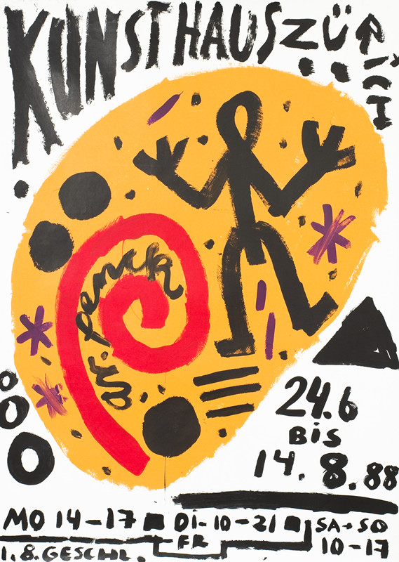 ABSTRACT STICK FIGURE & ASSORTED SHAPES; orange, blue, RED, PURPLE