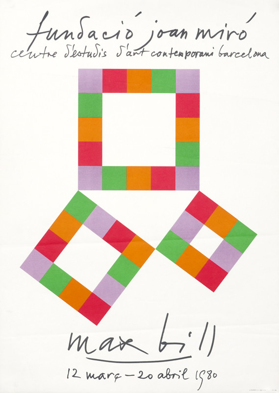 Abstract geometric design with squares; purple, orange, green, red