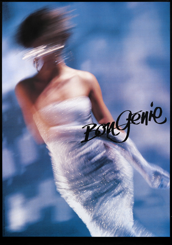 WOMAN IN WHITE EVENING GOWN; BLUE, WHITE, BLACK