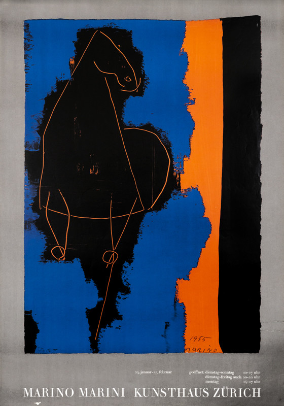 ABSTRACT horse W/GRAY BORDER; BLUE, RED, B/W