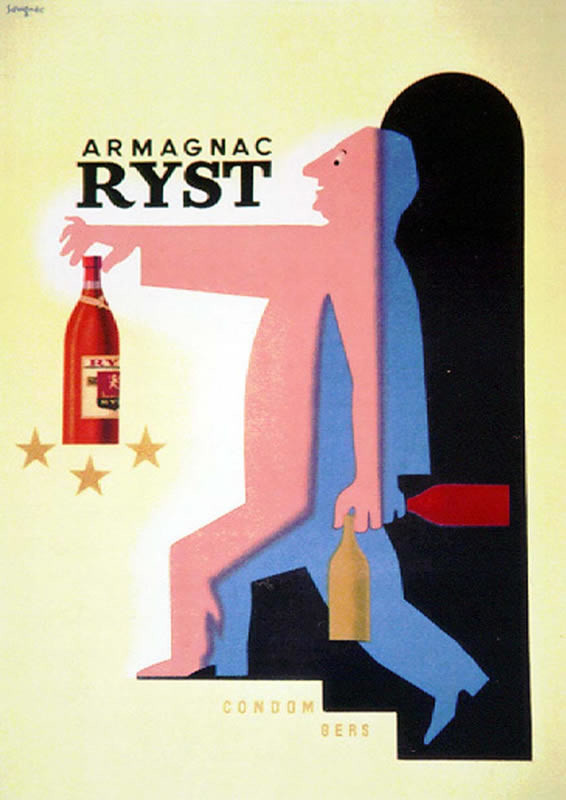 Man carries bottle armignac out of wine cellar