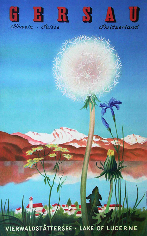 Big dandelion, lake, mountains