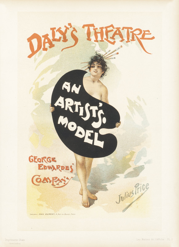 Nude artist's model holds pallette over body