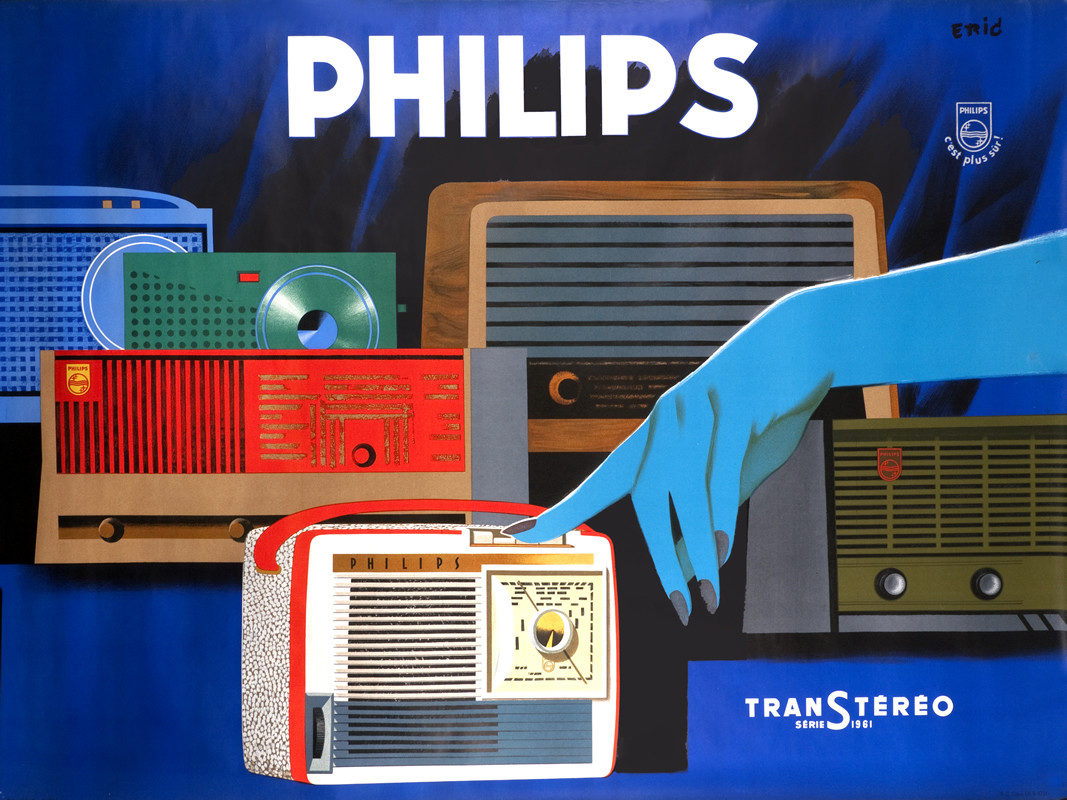 Blue hand points to tv, radio, stereo miscellaneous electronics
