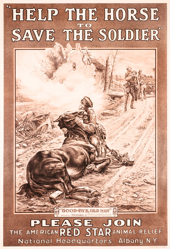 Soldier saying good-bye to dying horse, "Old Man"; brown