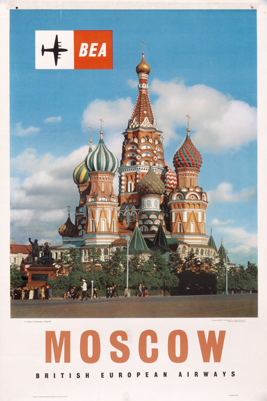 Photograph of St. Basil's Cathedral in Moscow, Russia; red, green, blue