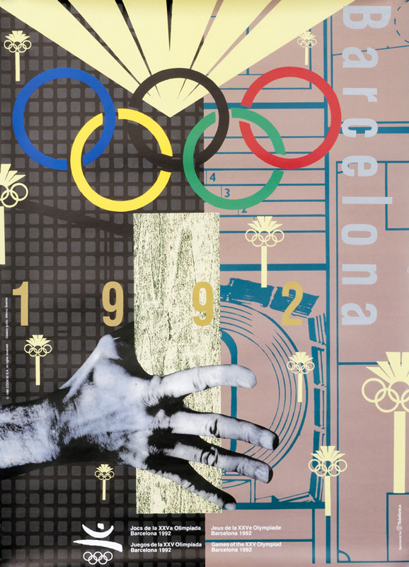 HAND W/OLYMPIC LOGOS; SLATE, YELLOW, GREEN, RED, BLUE, BLACK