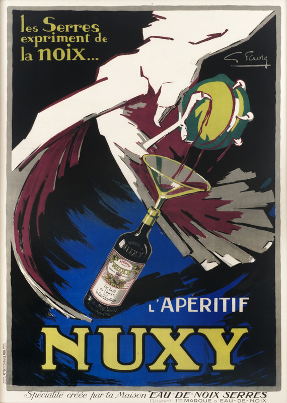 Eagle squeezes grenadine into aperitif bottle; red, blue, green