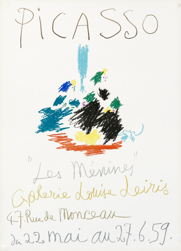 Abstract design of two women; red, black, blue, yellow