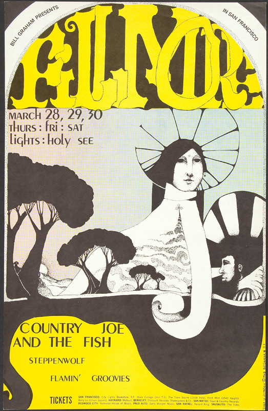 No. 113, combination of silhouette, egyptian and medieval imagery, Steppenwolf, The Flamin' Groovies; yellow, black