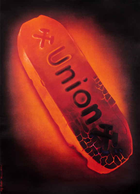 glowing charcoal briquette; red, black, orange