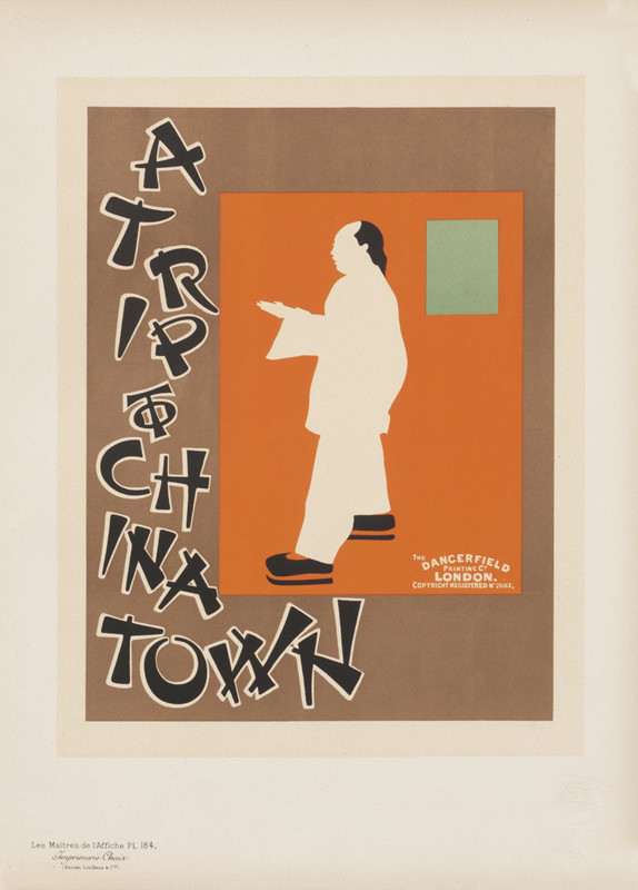 "Asian" lettering and a Chinese man; brown, orange, black, green