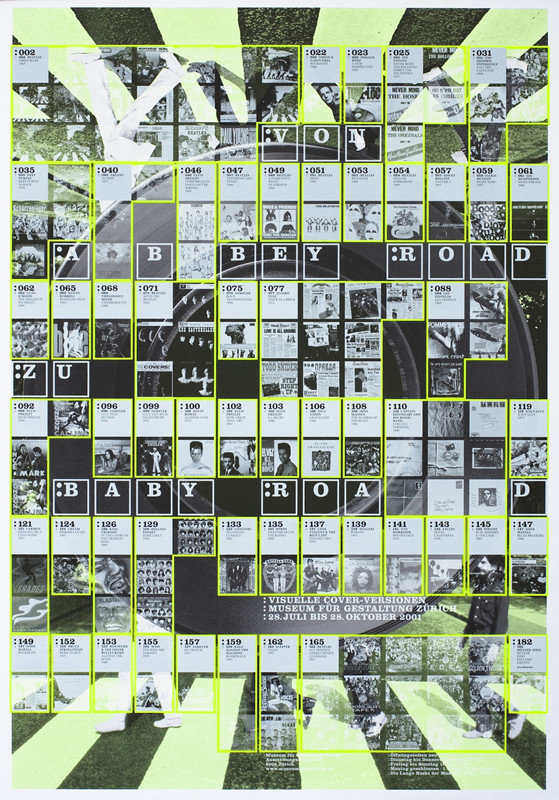 Beatles' Abbey Road cover extends around album covers;  yellow, black, white