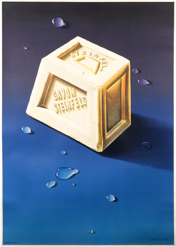 Block of Steinfels soap, water droplets; blue, navy, cream