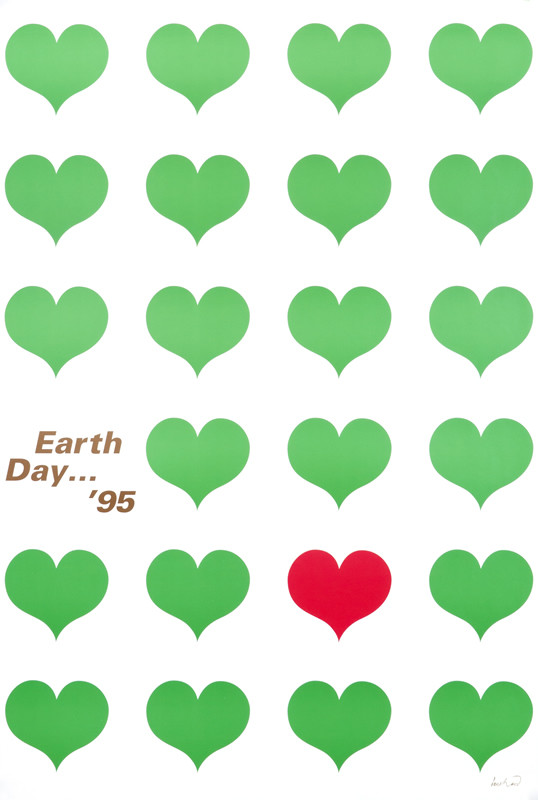 Rows of green hearts with one red heart; red, green, white