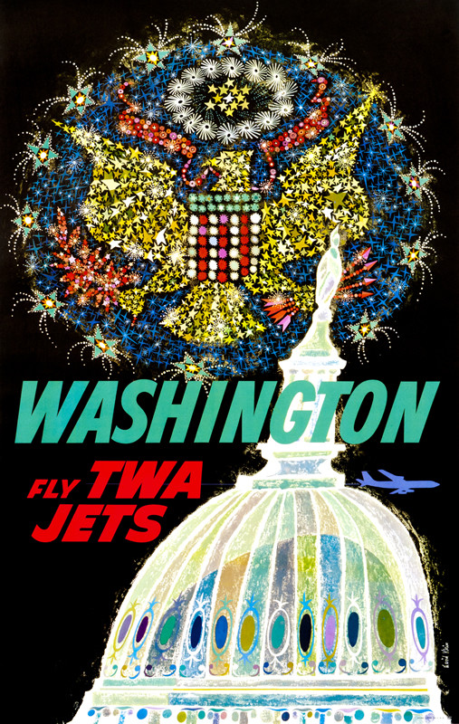 Dome of capitol biulding, fireworks in shape of great American seal; blue, red, white