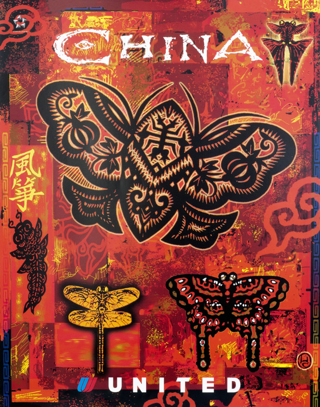 kites shaped like dragonflies and butterflies; red, orange, black
