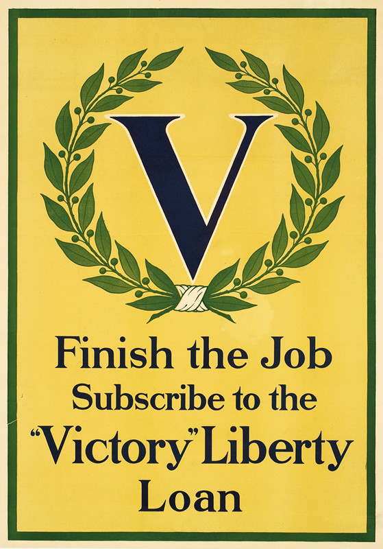 Letter V in green garland; yellow, green