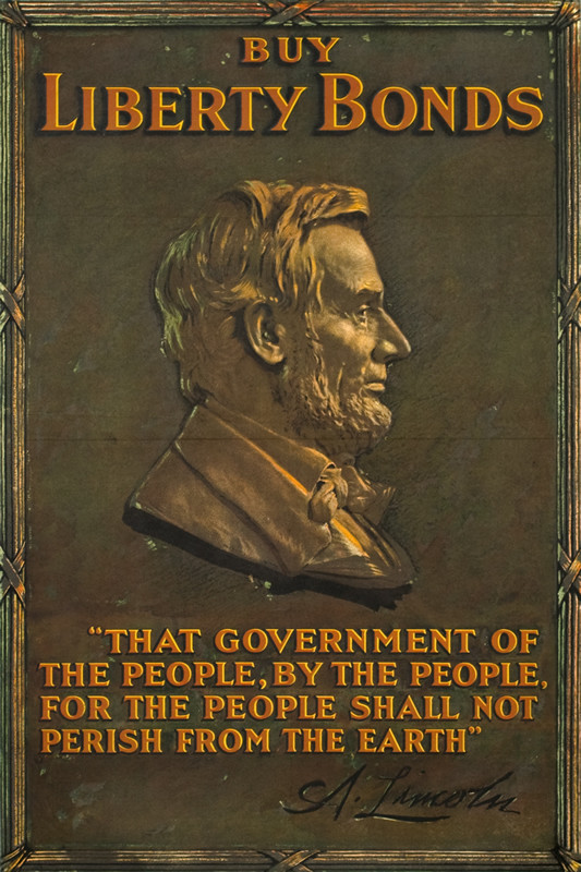 Profile of Abraham Lincoln as on penny, quote from speech; bronze, brown