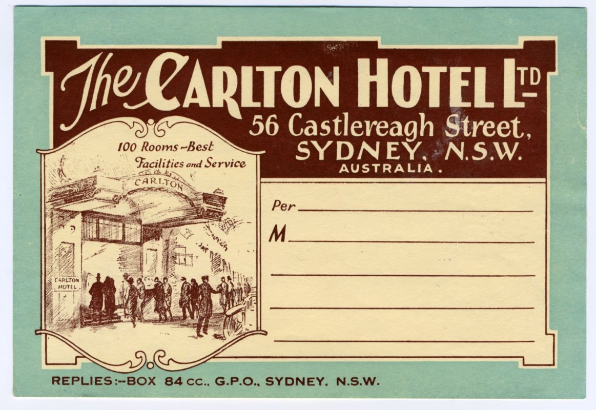 Carlton Hotel Sydney (Luggage Label)