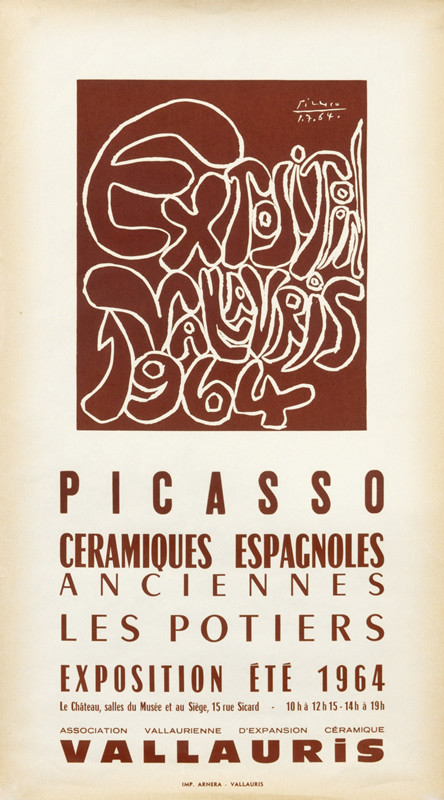 Picasso lettering "Exposition Vallauris 1964"; brown