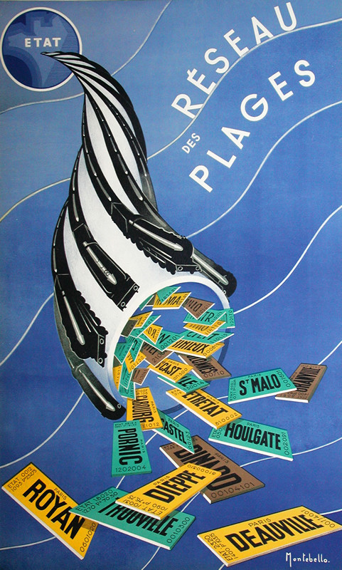 A cornucopia of trains yields confetti of tickets; blue, green, yellow