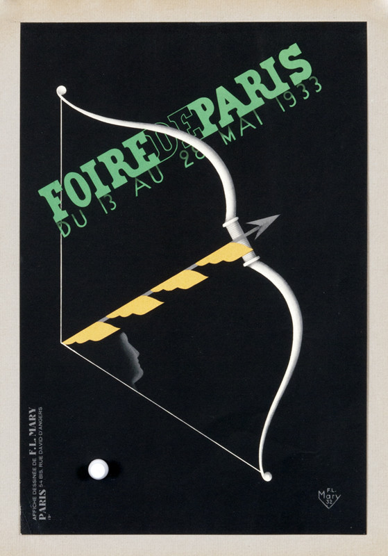 Bow and arrow with classical face; black, green, yellow