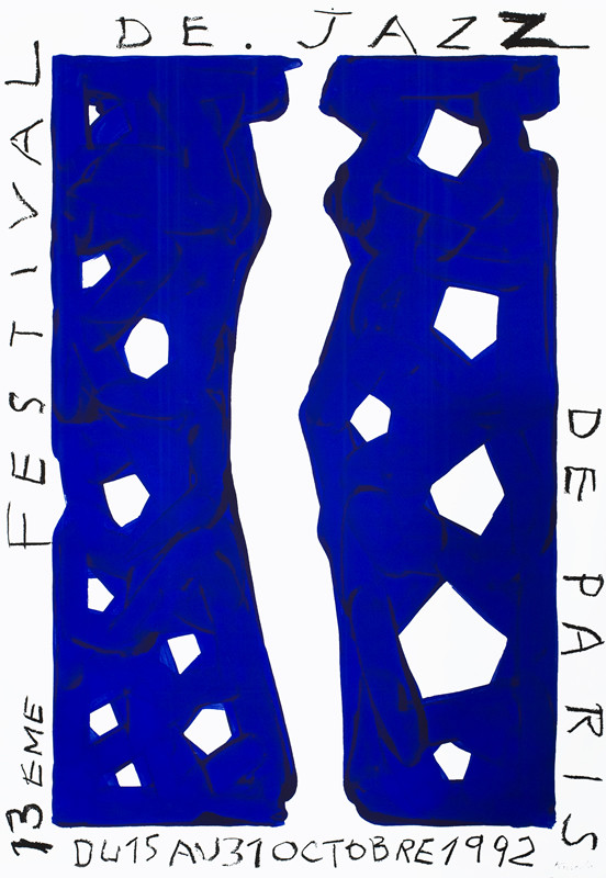 Abstract shapes form silhouette of a woman; blue