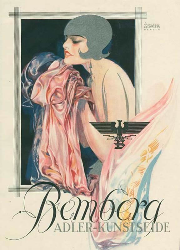 Woman luxuriates with armfuls of silk fabric; pink, purple, blue, pastel