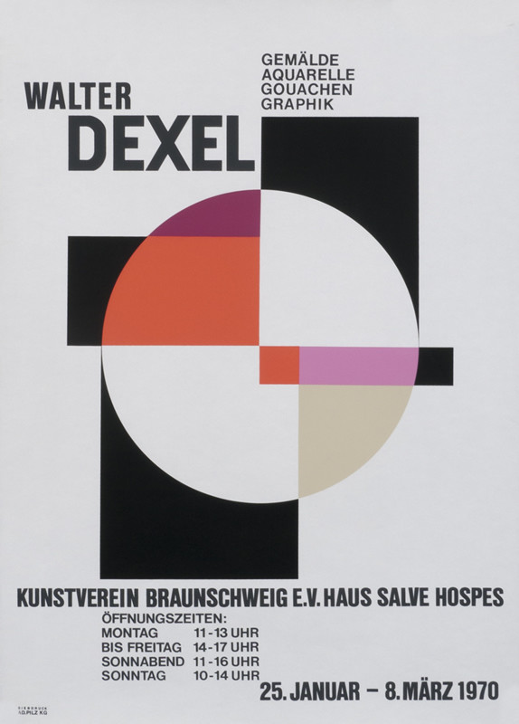 1976 constructivist art exhibition poster; black, white, red, pink