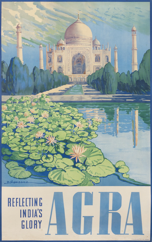 Taj Mahal and reflecting pool; blue, white, pink, pastel
