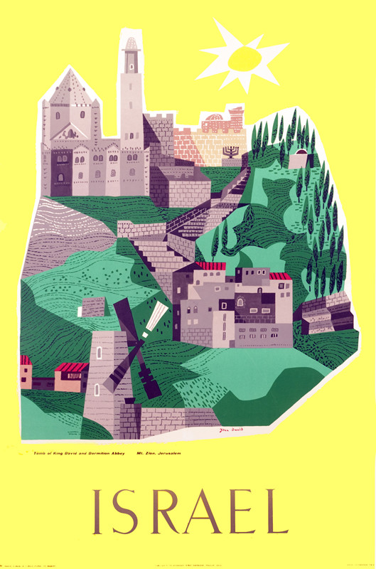 Mt. Zion, Jerusalem, Tomb of King David and Dormition Abbey, City with landscape, sun; yellow, green, gray