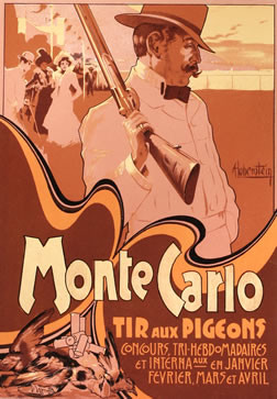 Man with rifle hunts for pidgeons; orange, black and brown