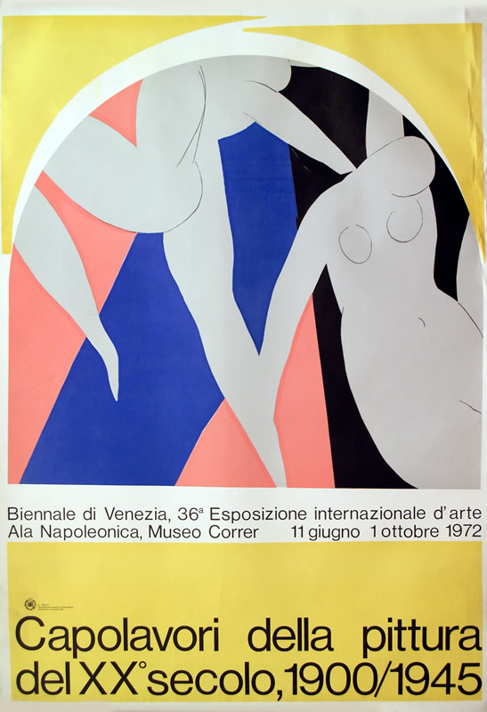 two nudes dancing; yellow, pink, blue