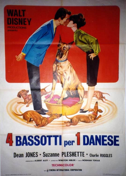 COUPLE KISSING W/DOGS RUNNING AROUND; RED, BLUE